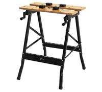 DURHAND Banco de Trabajo Plegable Mesa de Trabajo Portátil con 4 Abrazaderas Agujeros para Sierra Uso Doméstico Carpintería Hierro MDF Soporta 70 kg 56x62x75 cm Natural Negro