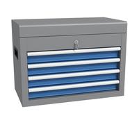 Durhand caja de herramientas metálica maletín de herramientas con 4 cajones bandeja superior cerradura y asas laterales carga 20 kg 45x24,5x32,5 cm gris y azul