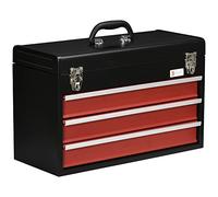 DURHAND caja de herramientas vacía, 51 x 22 x 32 cm Caja de herramientas con 3 cajones, compartimento superior, asa, caja de herramientas con 2 cierres, de acero, negro+rojo
