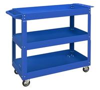 DURHAND Carro de Herramientas con Ruedas Carro de Taller de Acero con 3 Estantes de Almacenamiento y Asa Lateral para Garaje Mecánico Hogar Carga 150 kg 83x35,3x76 cm Azul