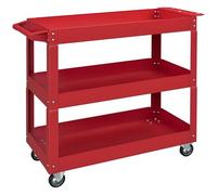 DURHAND Carro de Herramientas con Ruedas Carro de Taller de Acero con 3 Estantes de Almacenamiento y Asa Lateral para Garaje Mecánico Hogar Carga 150 kg 83x35,3x76 cm Rojo