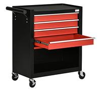 DURHAND Carro de Herramientas con Ruedas Taller Móvil con 1 Armario de Almacenamiento 1 Asa Lateral y 4 Cajones Carga 130 kg para Talleres Hogar 69x33x75 cm Negro y Rojo