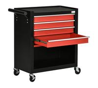 Durhand carro de herramientas taller móvil con ruedas 4 cajones compartimento de almacenamiento y asa lateral carga 130 kg para garaje hogar 69x33x75 cm negro y rojo 75 cm