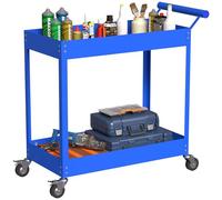 DURHAND Carro de taller 2 niveles, asa lateral y ruedas bloqueables, para garaje, almacén, herramientas de bricolaje, capacidad de carga 150 Kg, 84,5x38x84cm, azul