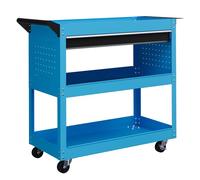 DURHAND Carro de Taller, Carro de Herramientas con 3 Bandejas, Cajón, Panel Lateral Perforado, Asa Lateral, Ruedas con Frenos, para Garaje Mecánico, Hogar, Azul