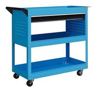 DURHAND Carro de Taller, Carro de Herramientas con 3 Bandejas, Cajón, Panel Lateral Perforado, Asa Lateral, Ruedas con Frenos, para Garaje Mecánico, Hogar, Azul