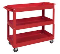 DURHAND Carro de Taller de Acero con 3 Estantes de Almacenamiento y Asa Lateral Carga 150 kg 83x35,3x76 cm Rojo