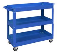 DURHAND Carro de Taller de Acero con 3 Estantes de Almacenamiento y Asa Lateral Carga 150 kg 83x35,3x76 cm Azul