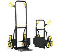 DURHAND Diable d'escalier pliable 120 kg 6 roues, diable demenagement robuste en acier avec cordes télescopiques, chariot de transport pour entrepôt, aéroport, objets volumineux & lourds, jaune