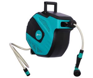 DURHAND Enrollador automático giratorio 180° fijación mural con manguera 15 + 1,5 m con Pistola de Pulverización, negro y verde