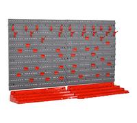 DURHAND Estantería de Pared con Sistema de Almacenamiento 95,5x23x53,5 cm Soporte de Herramientas con 54 Piezas 50 Ganchos para Taller Garajes Rojo y Gris