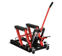 DURHAND Gato Hidráulico de Motocicletas Soporte 680 kg Elevador ATV para Garaje Pista Altura Ajustable 24-36 cm con Plataforma Almohadilla Antideslizante de Alta Resistencia 110x36x67 cm Negro y Rojo