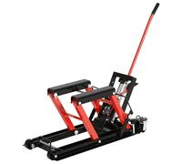 DURHAND Gato Hidráulico de Motocicletas Soporte 680 kg Elevador ATV para Garaje Pista Altura Ajustable 24-36 cm con Plataforma Almohadilla Antideslizante de Alta Resistencia 110x36x67 cm Negro y Rojo