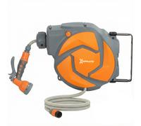 DURHAND Manguera Retráctil de Pared con Carrete de 10+1 m con Retorno Enrollado Automático y Boquilla de 7 Funciones Gira 180°