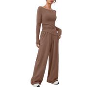 DURINM Chándal de dos piezas para mujer otoño traje de manga Invierno Punto Mujer Conjunto de Salón de Manga Larga Color Sólido Conjunto Vestir con bolsillos