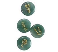 Durlo 4 piedras de aventurina verde Reiki con símbolos Usui grabados y piedras de palma pulidas para chakras para meditación, 25 mm