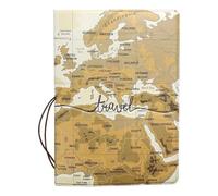 Durlo Portapasaportes con diseño de mapa del mundo marrón y tarjetero, para tarjetas de crédito y tarjetas de embarque