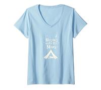Durmiendo bajo Las Estrellas: Aventura de Camping Camiseta Cuello V, Mujer, Azul Bebé, XXL