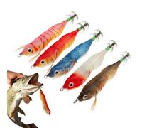 Duroecsain Cebo de camarón de madera artificial, juego de cebo de camarón,SIMULACIÓN LURES DE CERCA DE AGUA SALAT con gancho Octopus - 5x cebos de naufragio lento, accesorios de