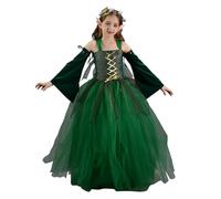 Duroecsain - Juego de disfraces de duende de Halloween para niñas, trajes de rol, conjunto de vestidos de tul de malla de elfos verdes para 2-10 años, para carnaval, fiesta de Halloween