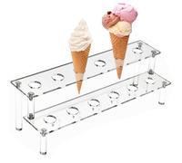 Duroecsain - Soporte de cono acrílico de 12 agujeros | Pantalla transparente de doble nivel para Carnaval, Food Truck, Picnic, Cocina, Eventos al aire libre, Oficina