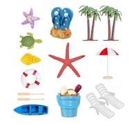 Duroecsain Topper per torta da spiaggia, Topper per torta a tema spiaggia - 15 decorazioni per il giardino sulla spiaggia, Topper per torta con palma, sedia a sdraio, ombrone, casa dei giocattoli