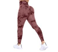 DUROFIT Mallas Push Up Mujer Tie-Dye Leggings Deporte sin Costuras Pantalones Deportivos Cintura Alta Leggins Yoga Fitness, Rojo S