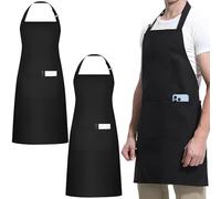 Duronge 2 Pcs Chef Delantal, Negros Ajustable Delantales con 3 Bolsillos, Delantal de Barbacoa Impermeable, Delantal de Cocina para Hombres y Mujeres, Cocinar, Restaurante, Café, Hornear, Jardín