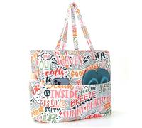 Duronge Bolso de Viaje Mujer con Estampado de Letras, Bolsa de Viaje Mujer Grande con Cremallera, Tote Ligero para Playa, Gym, Compras y Fin de Semana