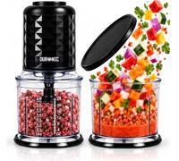 Duronic CH57 BK Mini Picadora 500 W con 2 Recipientes de 700 ml con Tapa | Robot de Cocina para Verduras, Frutas, Frutos Secos y Especias, Permite Preparar Salsas, Purés para Bebé, Apto