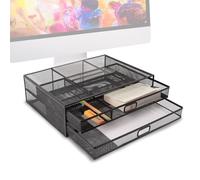 Duronic DM073 Elevador para Pantalla|Con 2 cajones para objetos y Superficie de 40 x 30 cm | Hasta 10kg | Metal negro | Soporte ergonómico para Oficina Escritorio Ordenador Portátil Televisor
