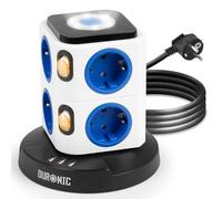 Duronic ET8L Regleta 8 Tomas y 3 Puertos USB y Luz Nocturna Táctil