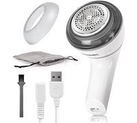 Duronic FS16USB Quitapelusas Eléctrico | 6 Cuchilas Acero Inoxidable | Depóstito Desmontable | Quita Pelusas Ropa | Maquina Quitar Bolitas Ropa | Quitapelusas Recargable USB | Bolsa de Almacenamiento