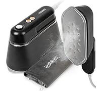 Duronic HS90 BK, Plancha de Viaje Portátil 1190W, 2 Funciones de Vapor | Mango Plegable, Compacto y Ligero para Desplazamientos, Bolsa de Base y Jarra, Color Negro