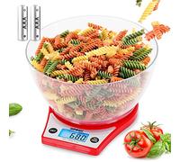 Duronic KS6000 RD, Báscula de Cocina con Capacidad de 5 kg, Para Pastelería | Precisión de 1 g, Cuenco de 2 L Incluido, Pantalla Ancha Retroiluminada, Función de Añadir Peso TARE, Rojo