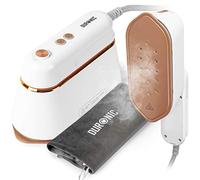 Duronic Plancha de vapor 2 en 1 HS90,2 ajustes de vapor,Mango plegable,giratorio que convierte la plancha en vaporizador de mano,blanco/oro rosa,jarra, bolsa y base resistente al calor incluida