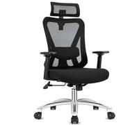 Durrafy Silla Escritorio, Silla Oficina Ergonómica con Reposacabezas, Apoyo Lumbar, Reposabrazos y Ajuste de Altura, Silla Oficina con Bloqueable Función 90°-130°, Capacidad de Peso 150KG