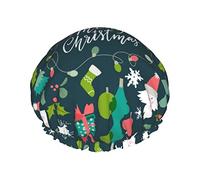 Duschhaube mit Aufschrift „Merry Christmas“, bedruckt, Haarkappe, wiederverwendbar, Badekappe, wasserdichte Duschhauben für Frauen, alle Haarlängen