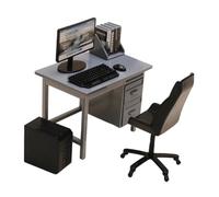 DuskHaven Muebles para Casa de Muñecas Conjunto de Escritorio Miniatura con Portátil Silla Y Teclado Hechos de Plástico PP Adecuado para Juego, Escritorio Gris