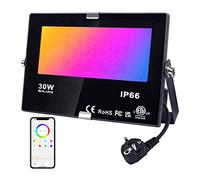 DUSKTEC Foco LED Exterior 30W RGBW, Proyector LED Cambio de Color Impermeable IP66, Luz de Inundación RGB Blanca Cálida Regulable, Inteligente Bluetooth Control de APP, Equivalente a 300W