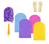 Duster Refills Reusable, 360° Electrostatic Duster Refills - The Sustainable Choice- Washable & Reusable Microfiber Replacement Heads with Handle (4-Piece Set + Yellow and White Pole)