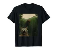 Dusty Adventures Cat Selfie escapando de un T-Rex Camiseta