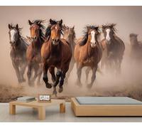 Dusty Desert & Majestic Wild Horses Wall Decal - Gran Fondo Removible para Interiores Rústicos 300x230cm (No es autoadhesivo)