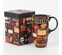 DUSVALLY Taza de viaje de cerámica de 17 onzas con tapa, taza de café de teatro Broadway, regalo para amantes de la película, taza de café grande de cerámica con asa, apta para microondas y
