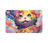 Dusviba Art Style - Felpudo de interior con diseño de gato y flores, 80 x 49 cm