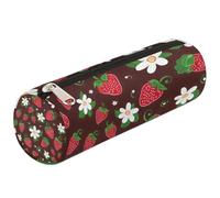 Dusviba Bonito estuche cilíndrico redondo con diseño de flores de fresa, portalápices, estuche portátil para bolígrafos, papelería, cosméticos, bolsa de almacenamiento de viaje con cremallera para