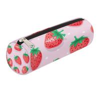 Dusviba Bonito estuche cilíndrico redondo con diseño de lunares de fresa, estuche portátil para bolígrafos, papelería, cosméticos, bolsa de almacenamiento de viaje con cremallera para niños