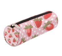 Dusviba Bonito estuche cilíndrico redondo de fresa con diseño de dibujos animados para lápices, bolsa portátil para bolígrafos, papelería, cosméticos, bolsa de almacenamiento de viaje con cremallera