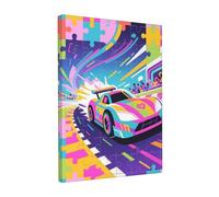 Dusviba Colorido rompecabezas con diseño de coche para pared, lienzo enmarcado, 30 x 40 cm, impresión HD, arte moderno para decoración del hogar, listo para colgar, pintura en lienzo para sala de