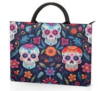 Dusviba Day of the Dead Sugar Skull - Funda de transporte para portátil con asas, bolsa para portátil de 15.6 pulgadas con bolsillos, impermeable, resistente a los golpes, para el trabajo, la escuela